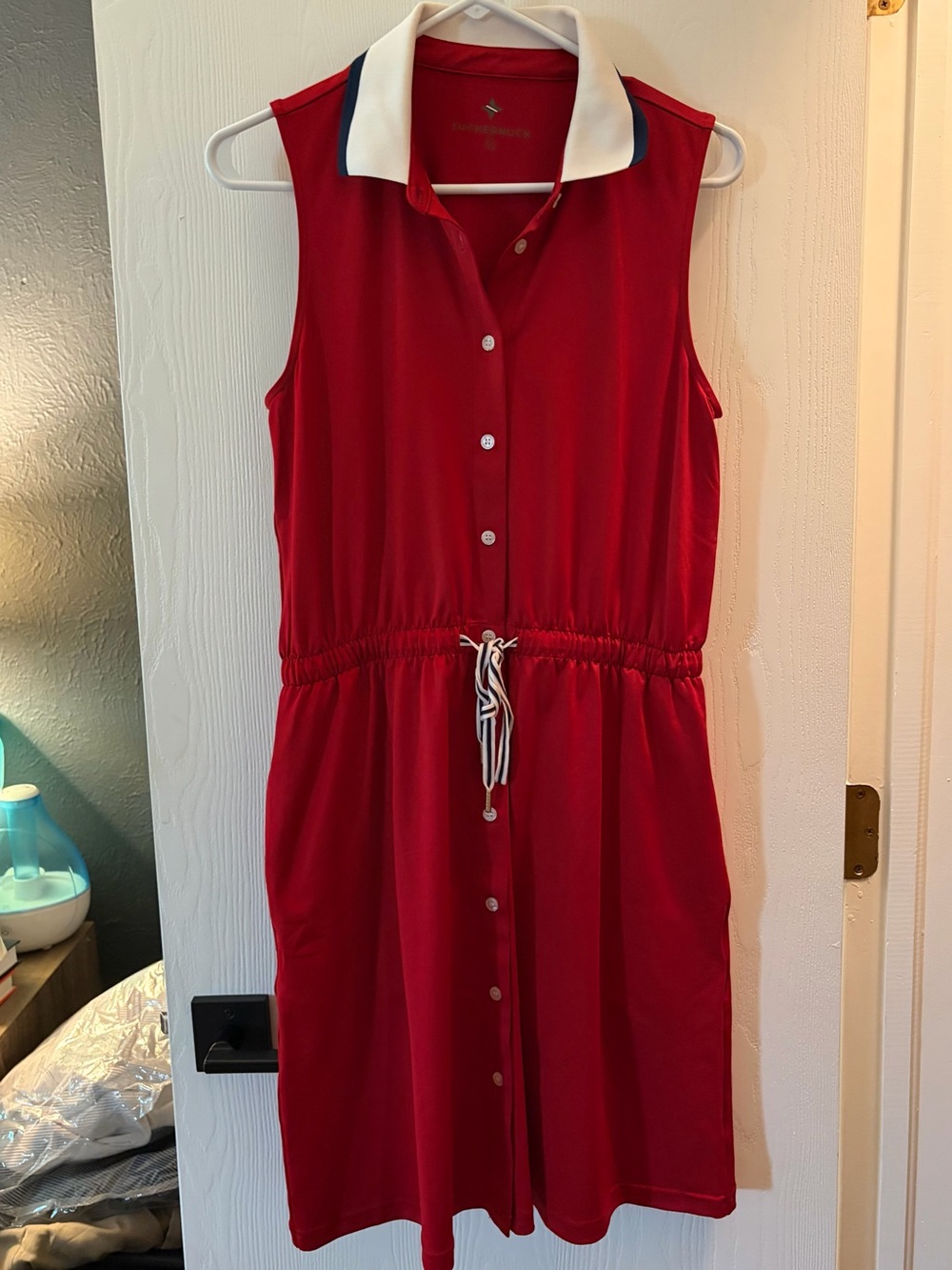 Tuckernuck Red Sleeveless Polo Drawstring Dress with White Collar